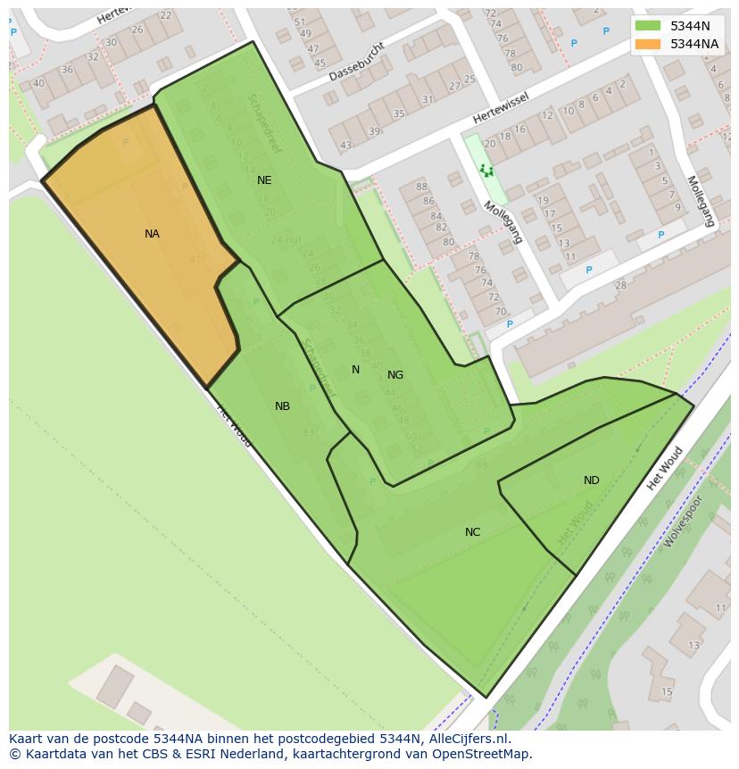 Afbeelding van het postcodegebied 5344 NA op de kaart.