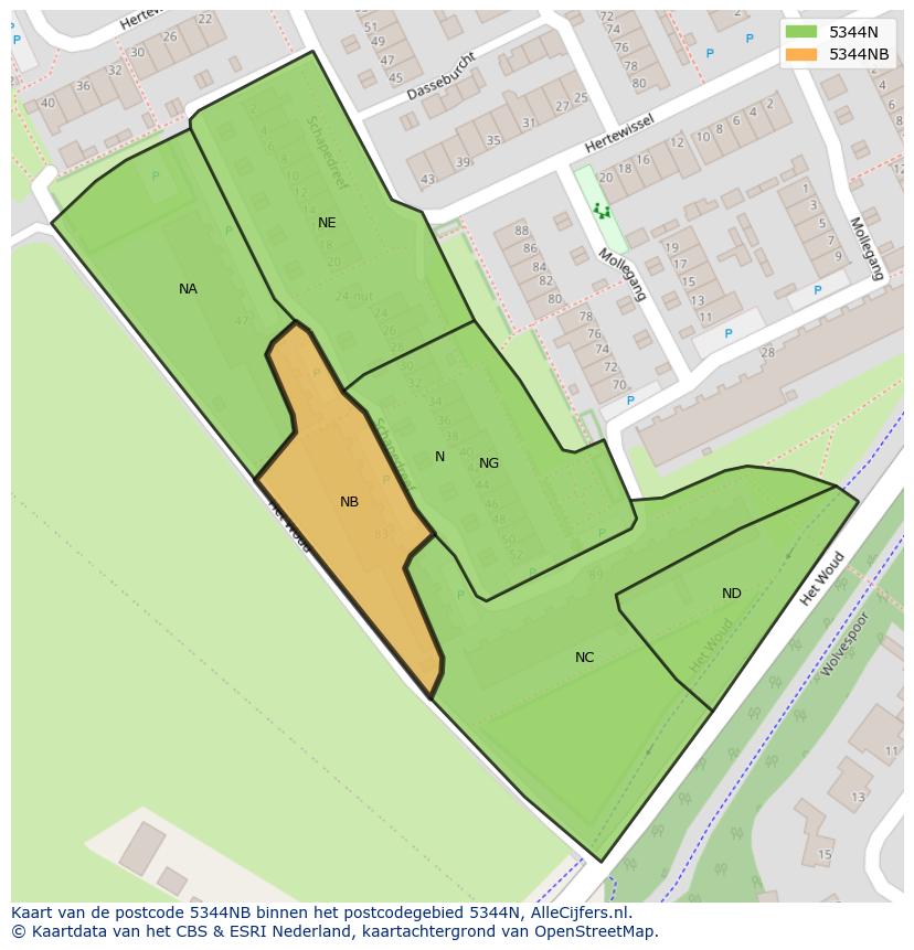 Afbeelding van het postcodegebied 5344 NB op de kaart.