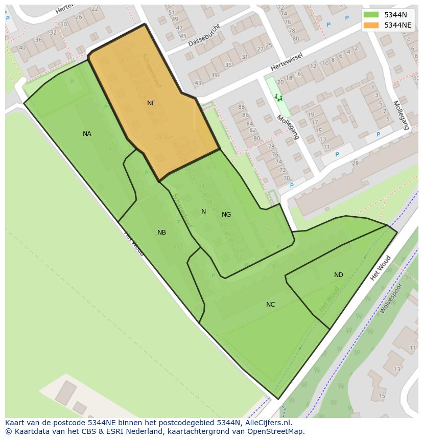 Afbeelding van het postcodegebied 5344 NE op de kaart.