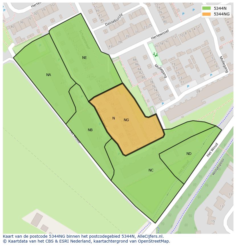Afbeelding van het postcodegebied 5344 NG op de kaart.
