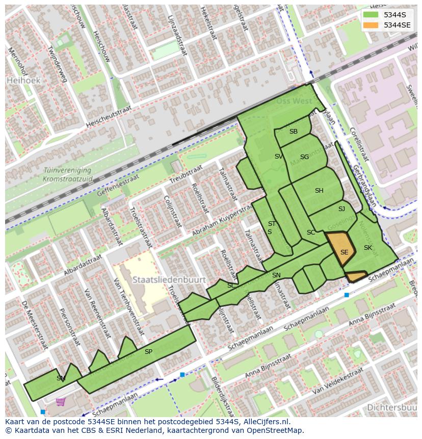 Afbeelding van het postcodegebied 5344 SE op de kaart.