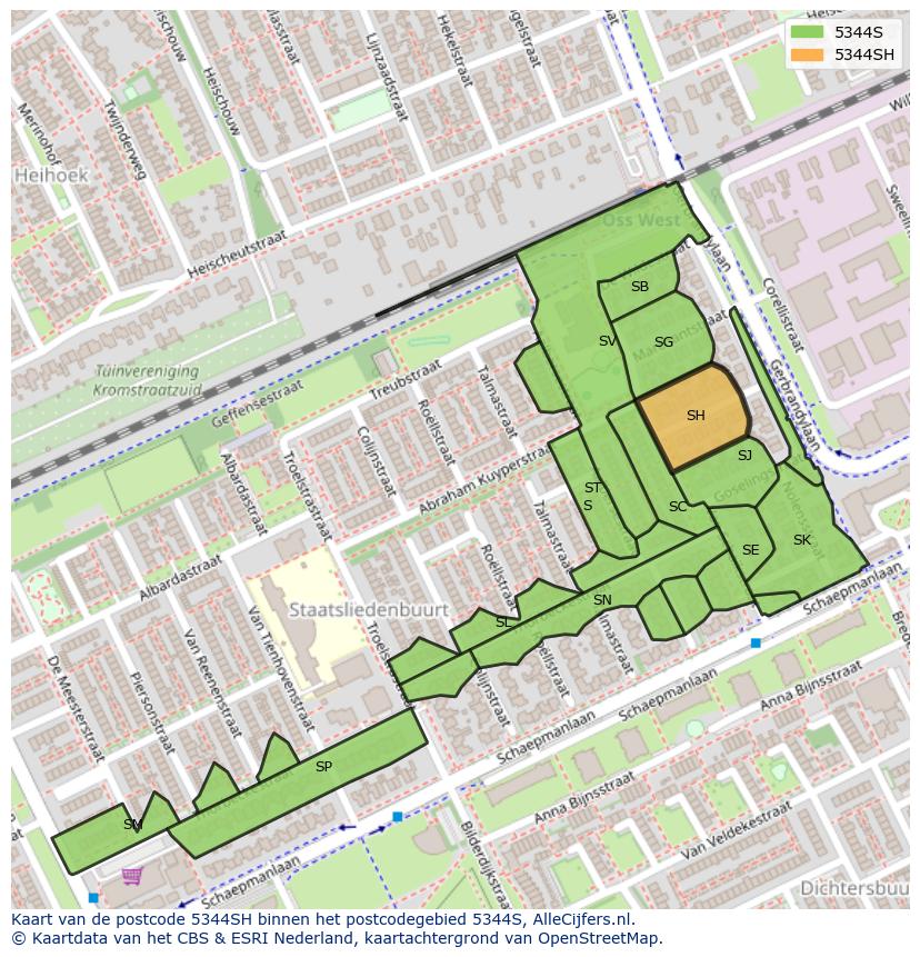 Afbeelding van het postcodegebied 5344 SH op de kaart.