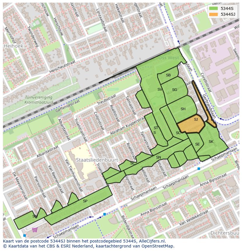 Afbeelding van het postcodegebied 5344 SJ op de kaart.