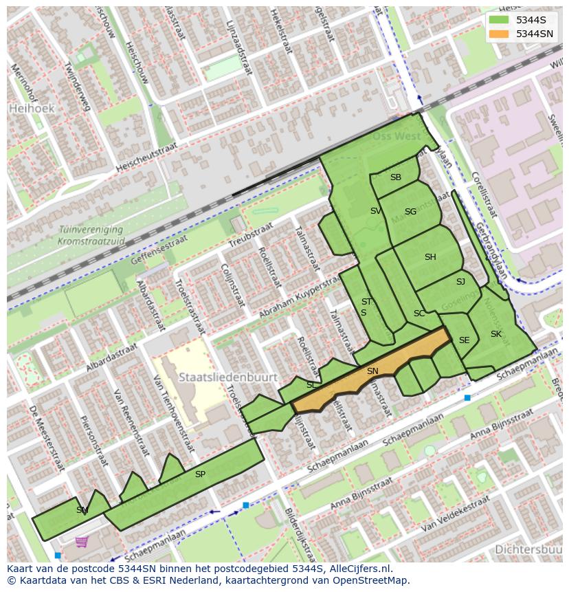 Afbeelding van het postcodegebied 5344 SN op de kaart.