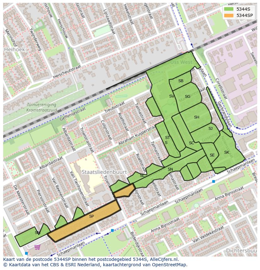 Afbeelding van het postcodegebied 5344 SP op de kaart.