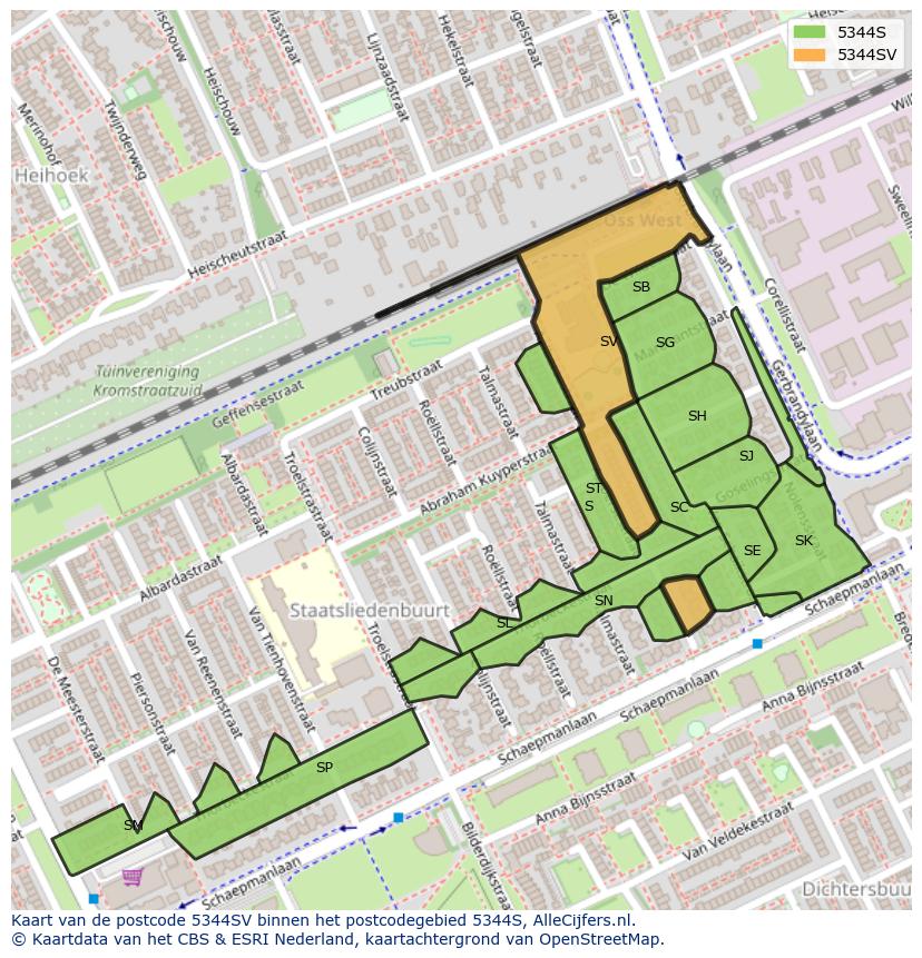 Afbeelding van het postcodegebied 5344 SV op de kaart.