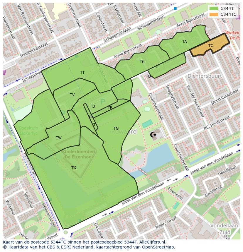 Afbeelding van het postcodegebied 5344 TC op de kaart.