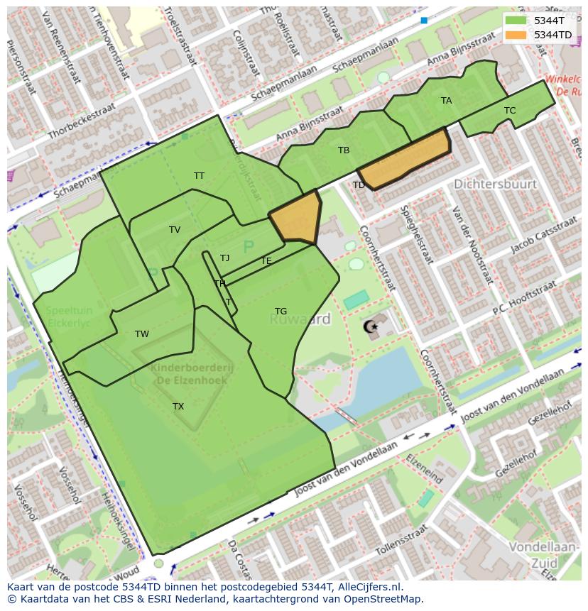 Afbeelding van het postcodegebied 5344 TD op de kaart.