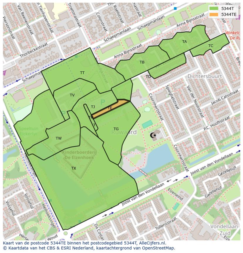 Afbeelding van het postcodegebied 5344 TE op de kaart.