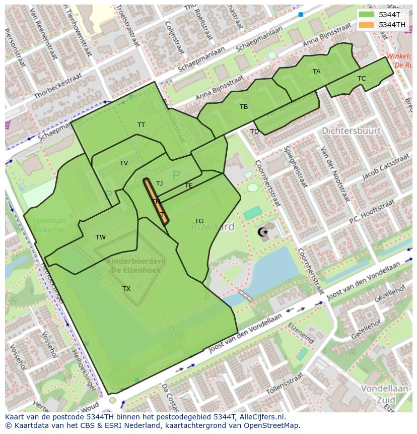Afbeelding van het postcodegebied 5344 TH op de kaart.