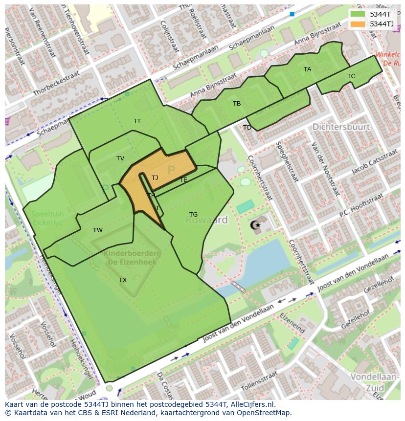 Afbeelding van het postcodegebied 5344 TJ op de kaart.