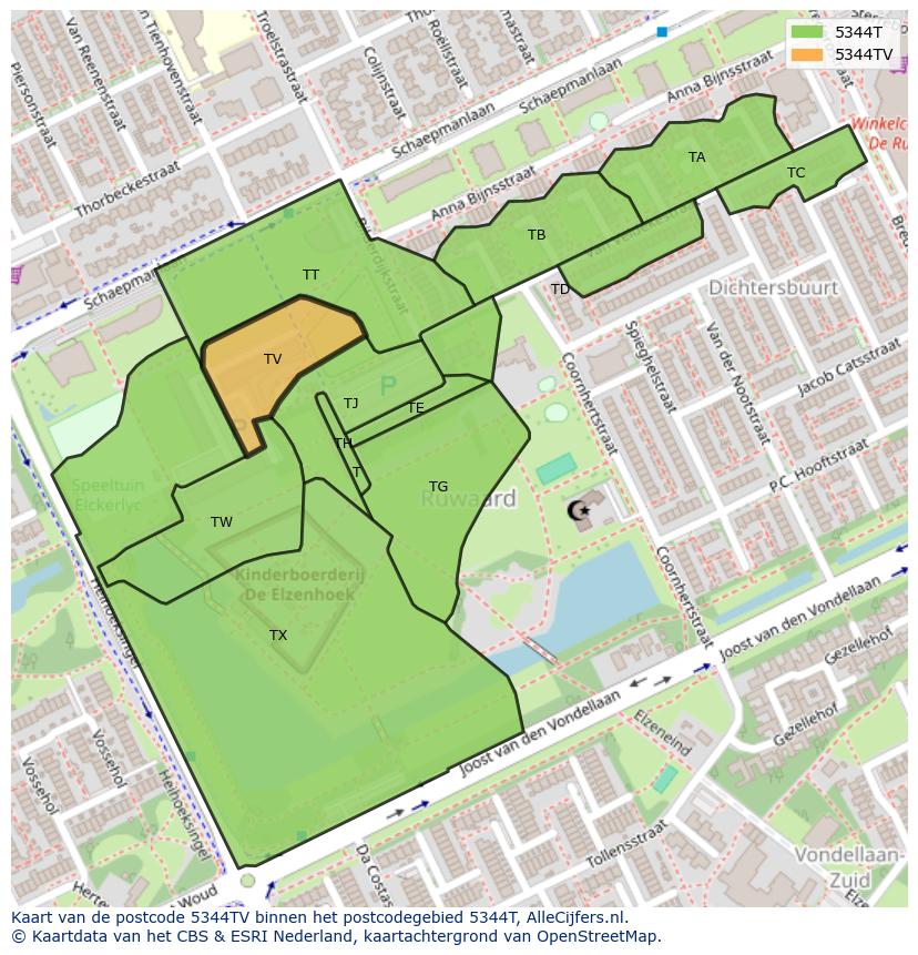 Afbeelding van het postcodegebied 5344 TV op de kaart.