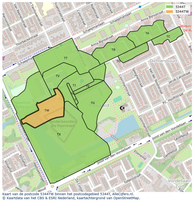 Afbeelding van het postcodegebied 5344 TW op de kaart.