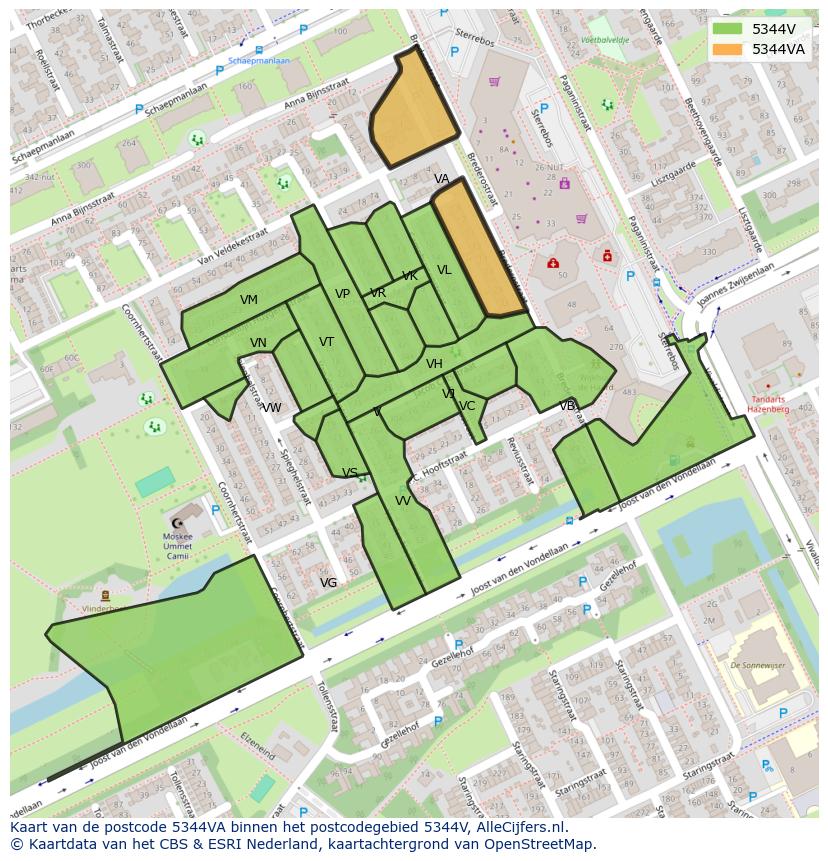 Afbeelding van het postcodegebied 5344 VA op de kaart.
