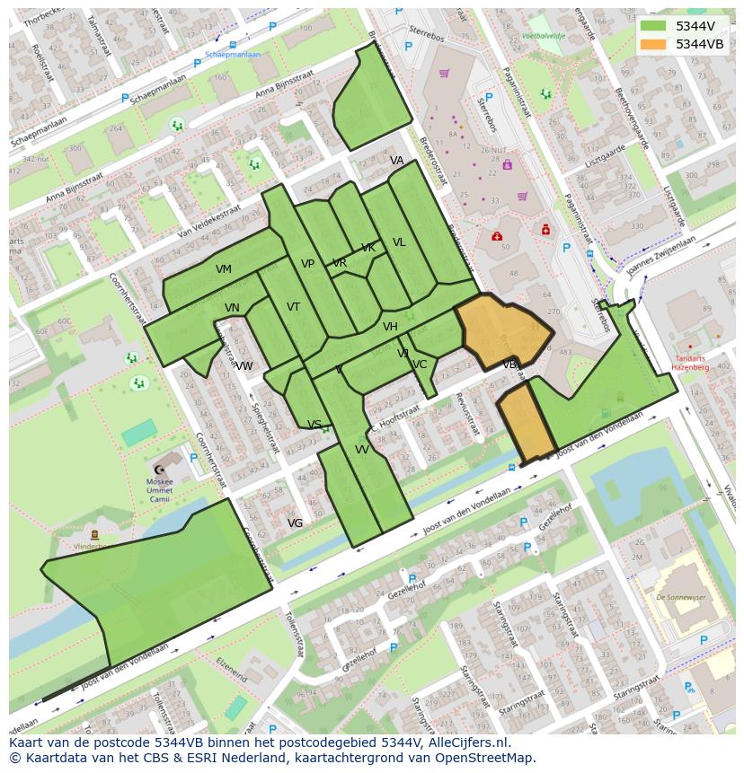 Afbeelding van het postcodegebied 5344 VB op de kaart.