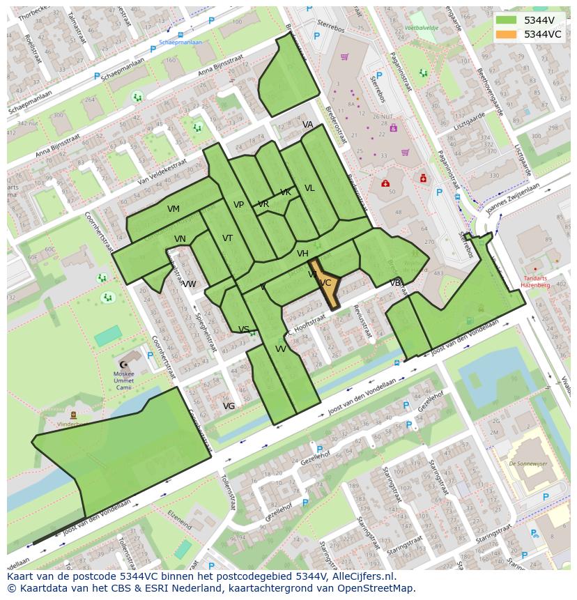 Afbeelding van het postcodegebied 5344 VC op de kaart.