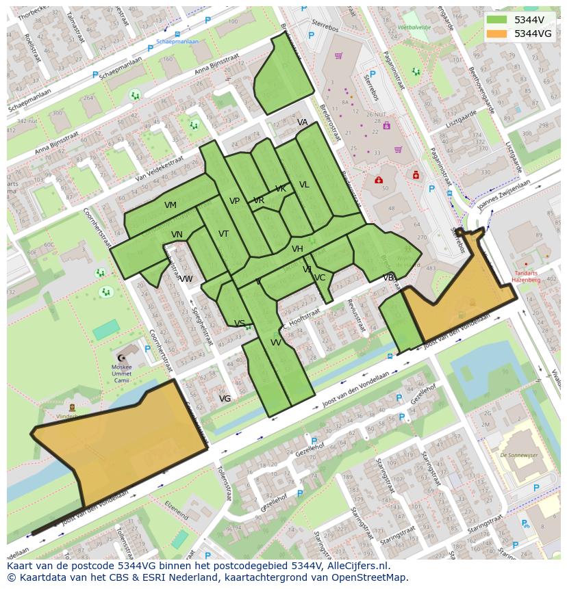 Afbeelding van het postcodegebied 5344 VG op de kaart.