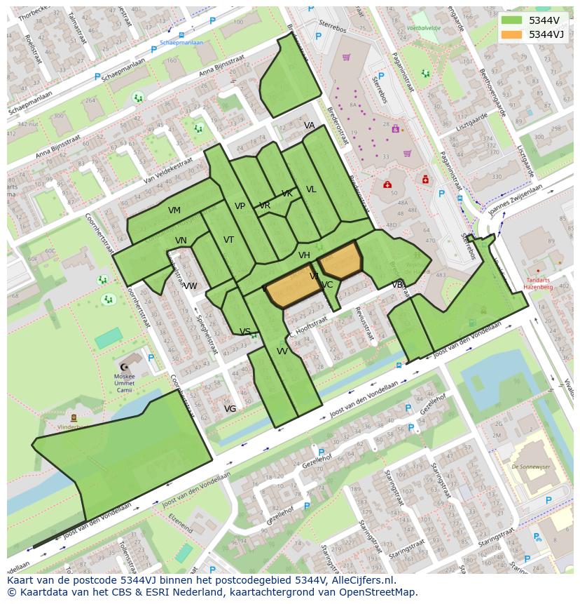 Afbeelding van het postcodegebied 5344 VJ op de kaart.