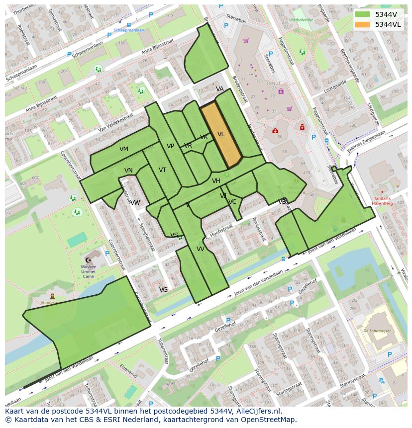 Afbeelding van het postcodegebied 5344 VL op de kaart.