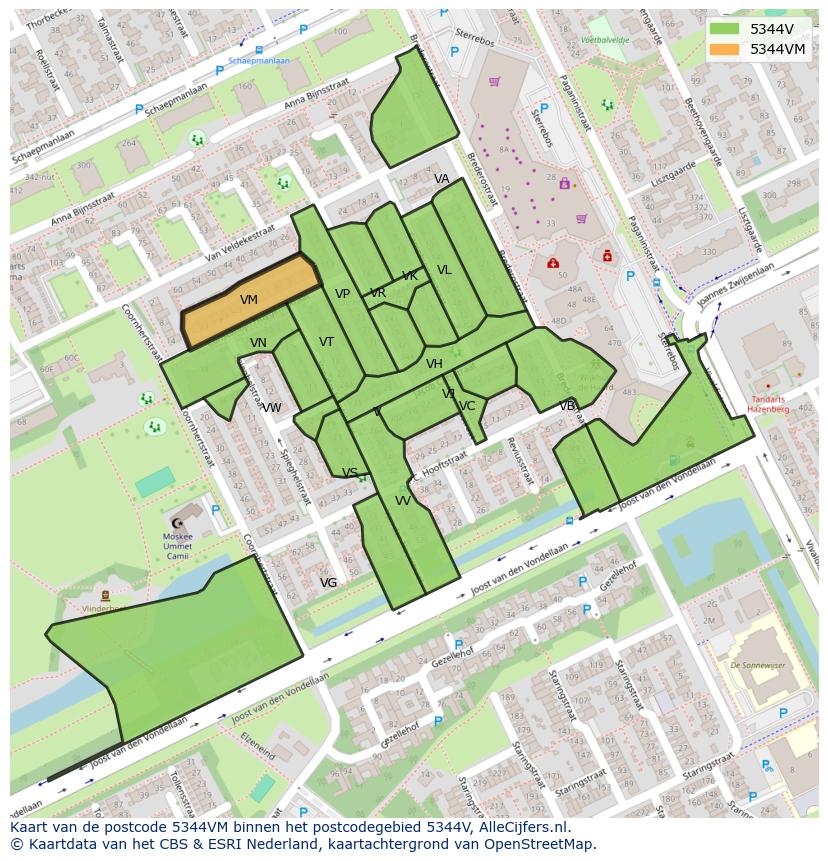 Afbeelding van het postcodegebied 5344 VM op de kaart.