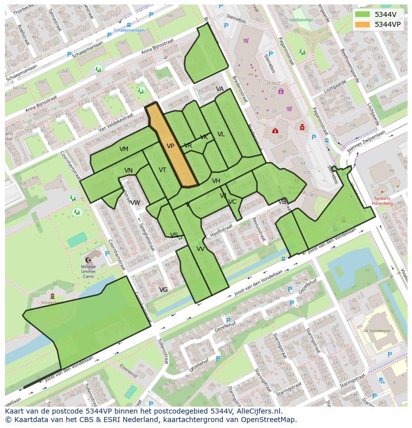 Afbeelding van het postcodegebied 5344 VP op de kaart.