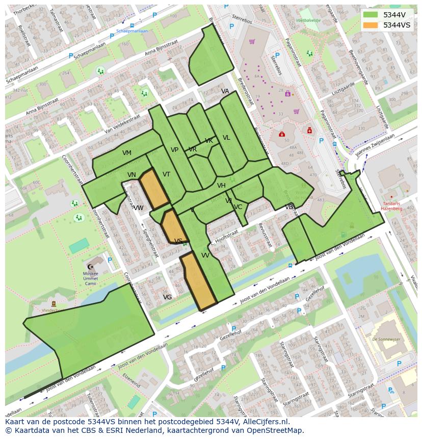Afbeelding van het postcodegebied 5344 VS op de kaart.