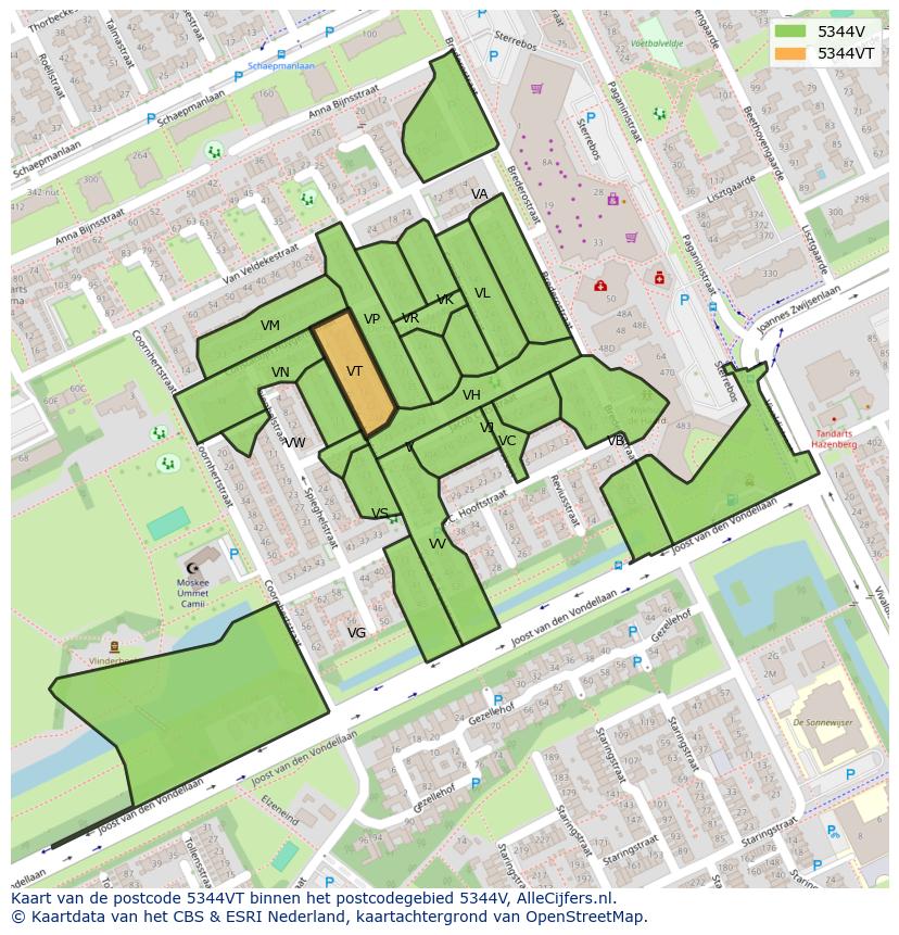 Afbeelding van het postcodegebied 5344 VT op de kaart.