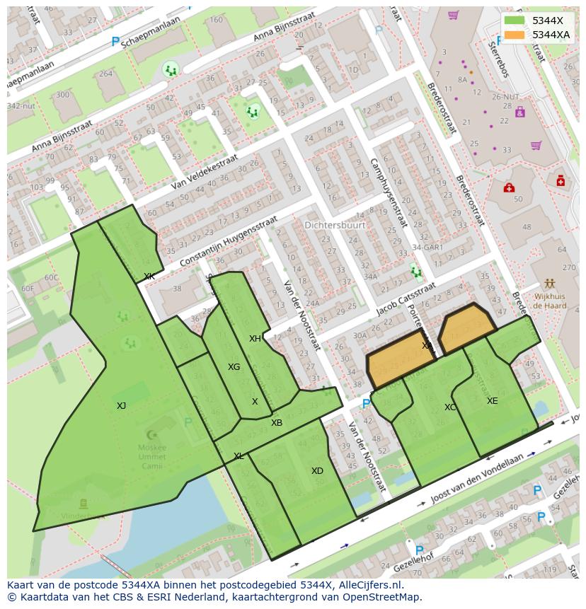 Afbeelding van het postcodegebied 5344 XA op de kaart.