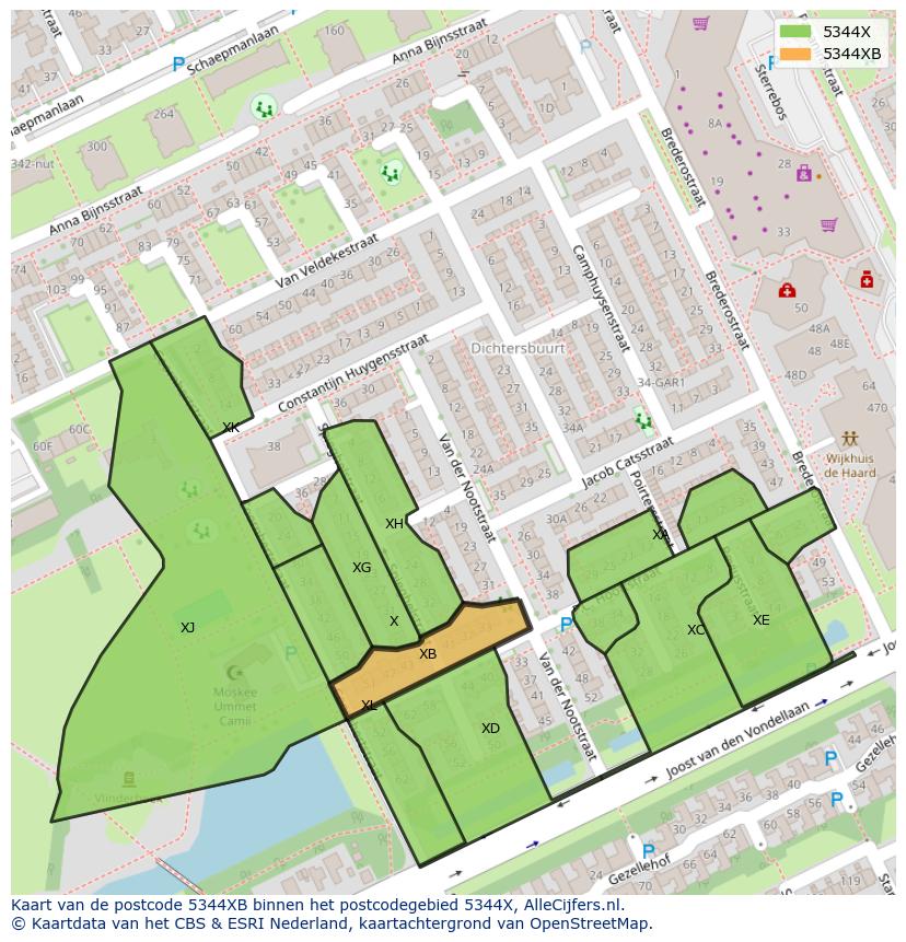 Afbeelding van het postcodegebied 5344 XB op de kaart.