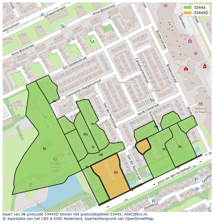 Afbeelding van het postcodegebied 5344 XD op de kaart.