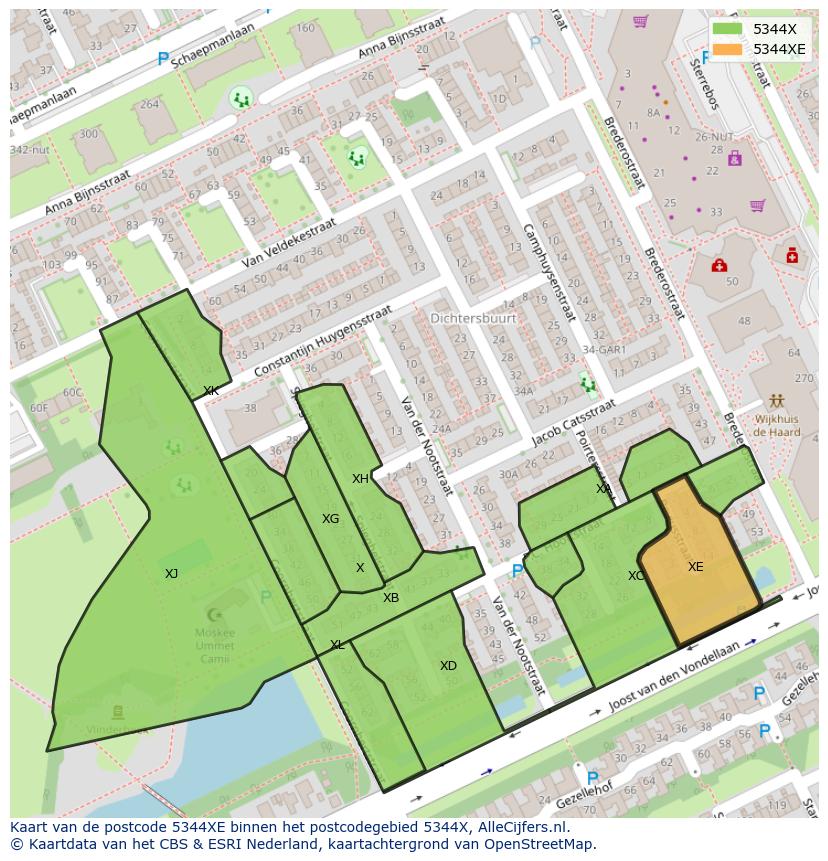 Afbeelding van het postcodegebied 5344 XE op de kaart.