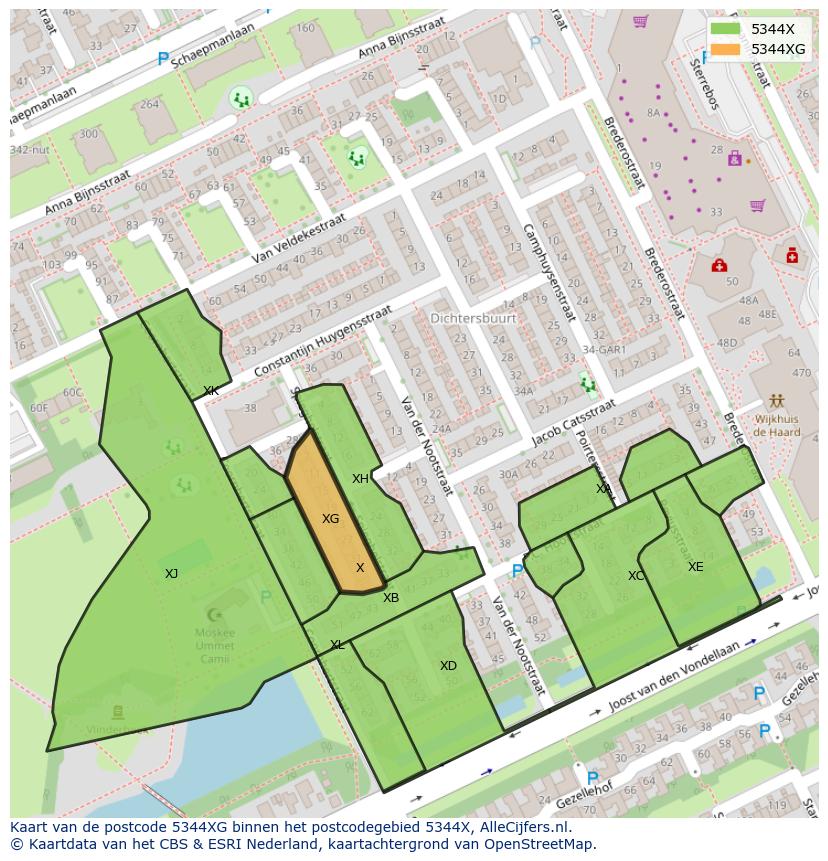 Afbeelding van het postcodegebied 5344 XG op de kaart.