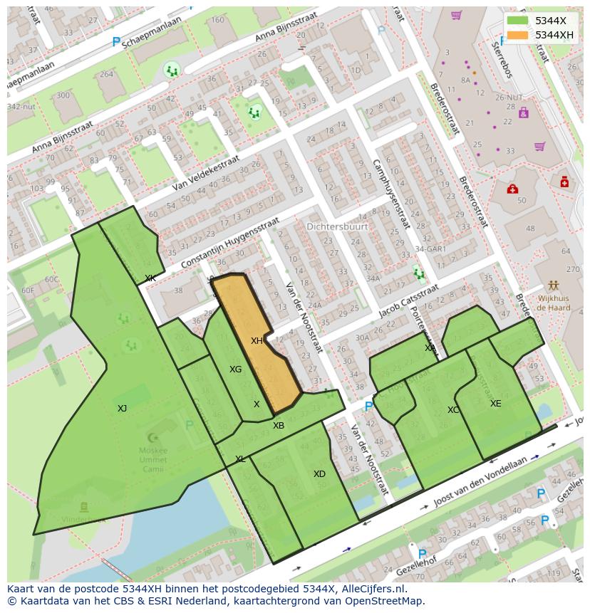 Afbeelding van het postcodegebied 5344 XH op de kaart.