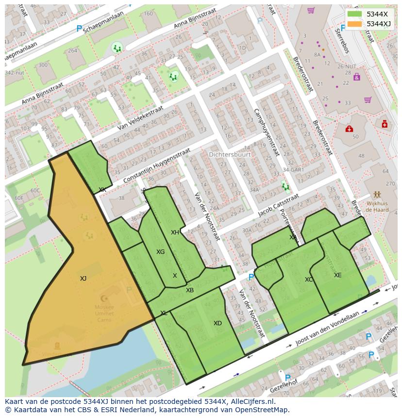 Afbeelding van het postcodegebied 5344 XJ op de kaart.