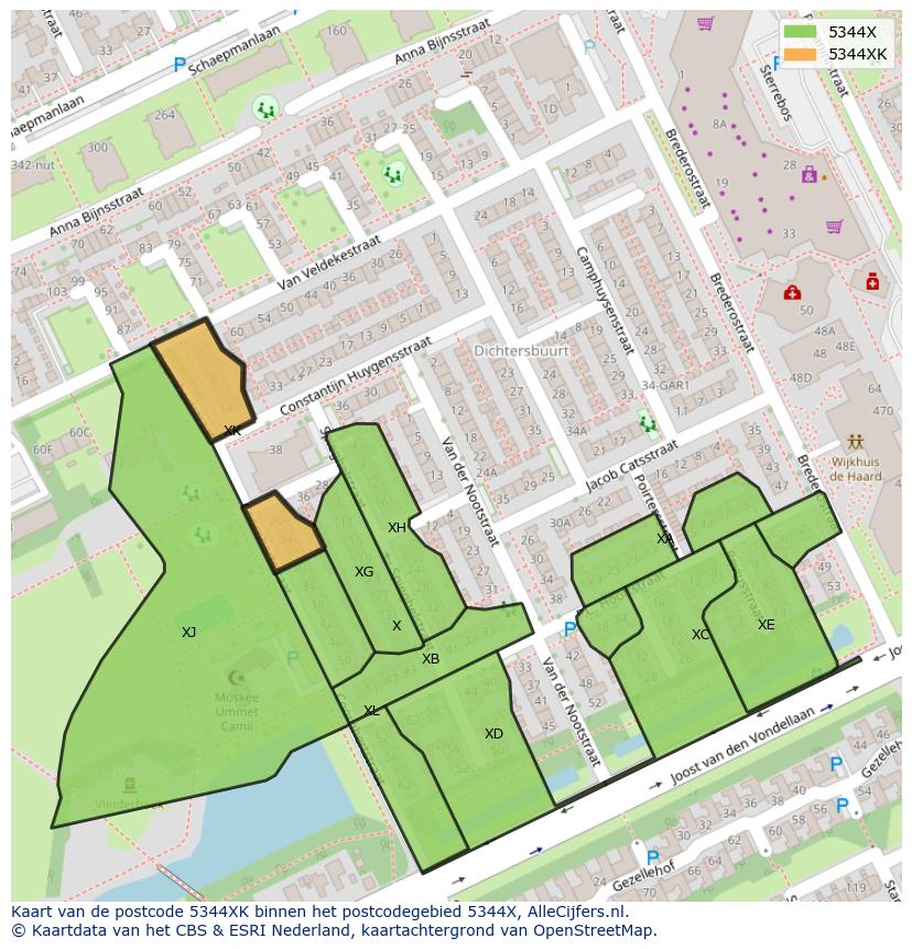 Afbeelding van het postcodegebied 5344 XK op de kaart.