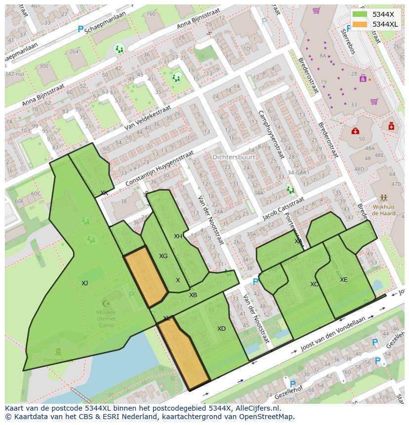 Afbeelding van het postcodegebied 5344 XL op de kaart.