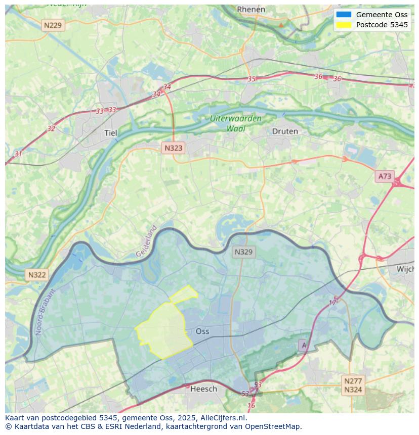 Afbeelding van het postcodegebied 5345 op de kaart.