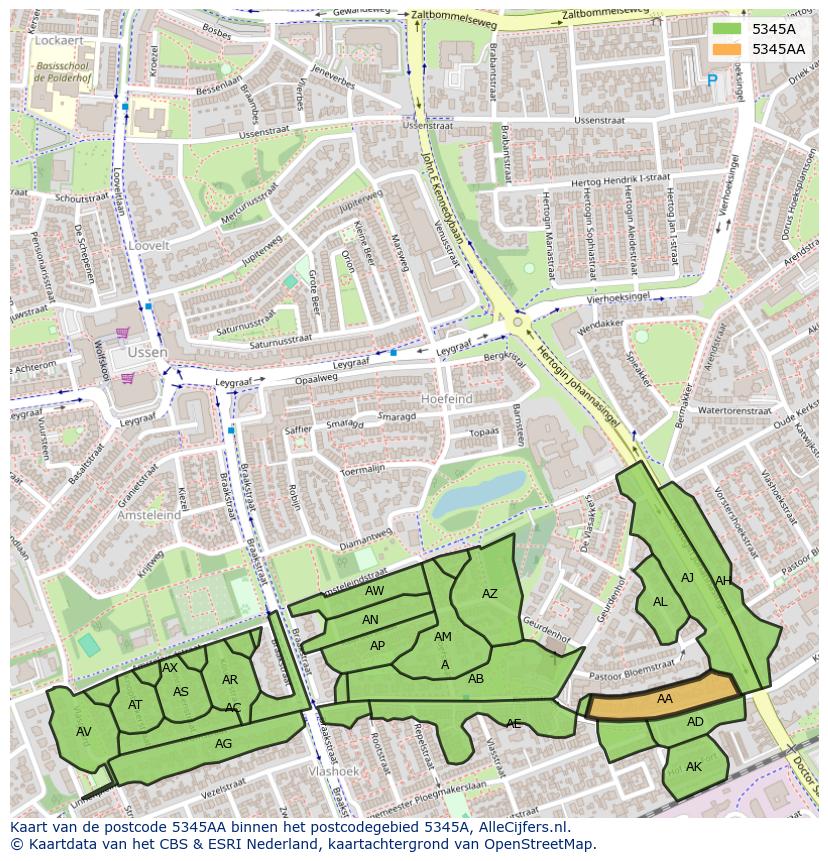 Afbeelding van het postcodegebied 5345 AA op de kaart.