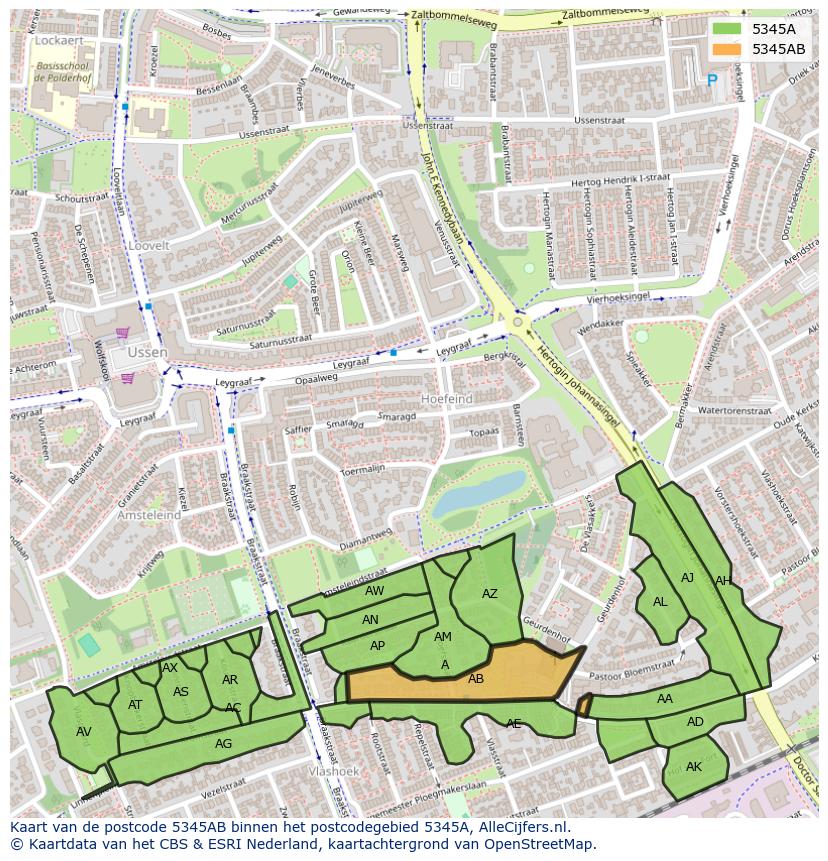 Afbeelding van het postcodegebied 5345 AB op de kaart.