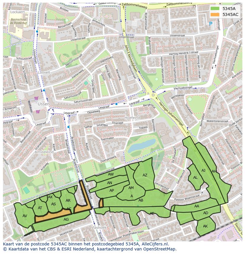 Afbeelding van het postcodegebied 5345 AC op de kaart.