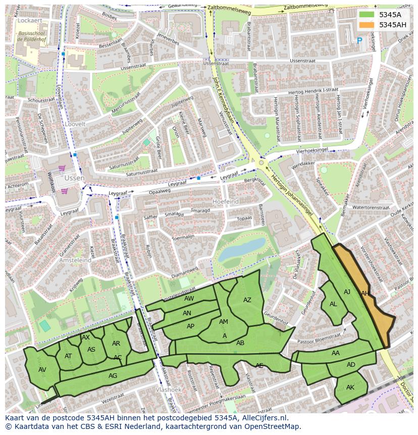 Afbeelding van het postcodegebied 5345 AH op de kaart.