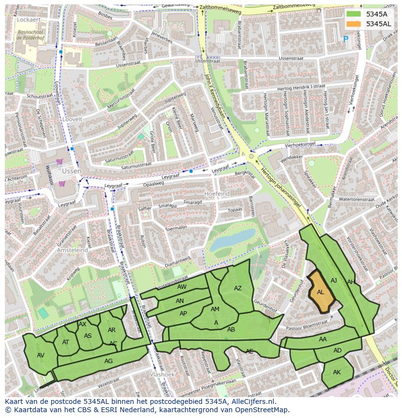 Afbeelding van het postcodegebied 5345 AL op de kaart.
