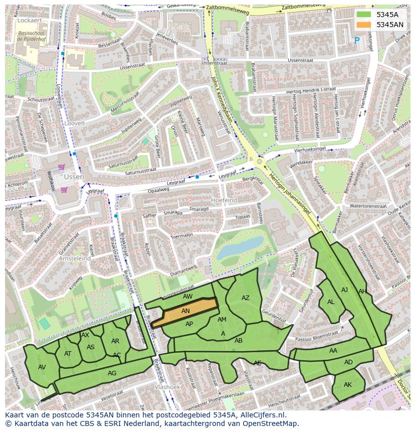 Afbeelding van het postcodegebied 5345 AN op de kaart.