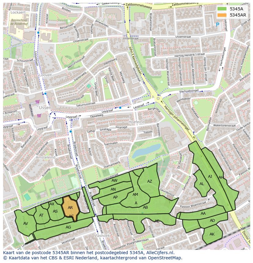 Afbeelding van het postcodegebied 5345 AR op de kaart.