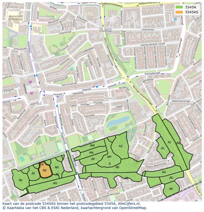 Afbeelding van het postcodegebied 5345 AS op de kaart.