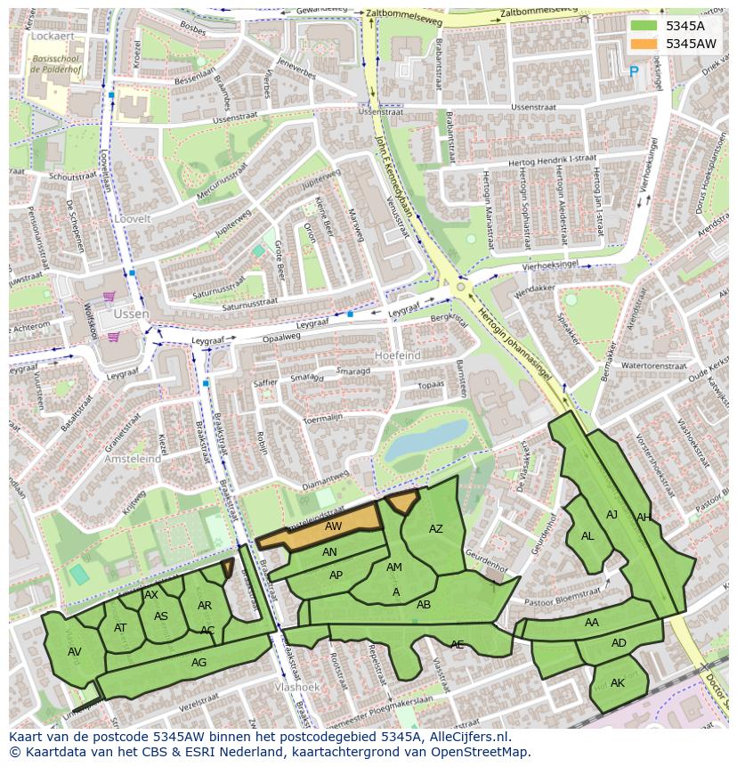 Afbeelding van het postcodegebied 5345 AW op de kaart.