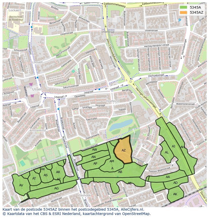 Afbeelding van het postcodegebied 5345 AZ op de kaart.