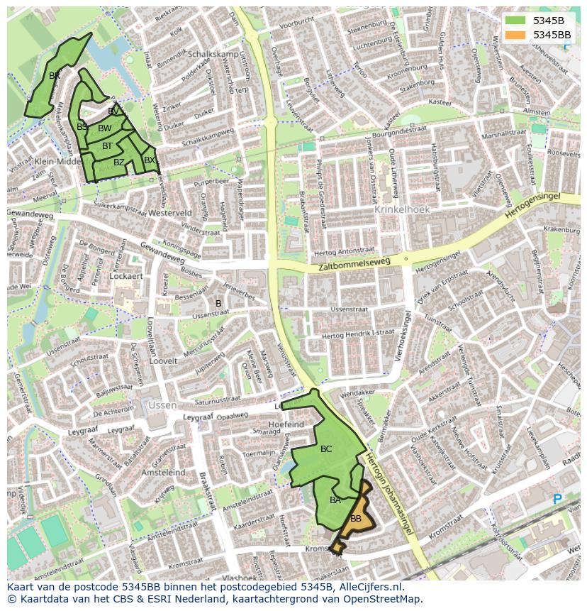 Afbeelding van het postcodegebied 5345 BB op de kaart.