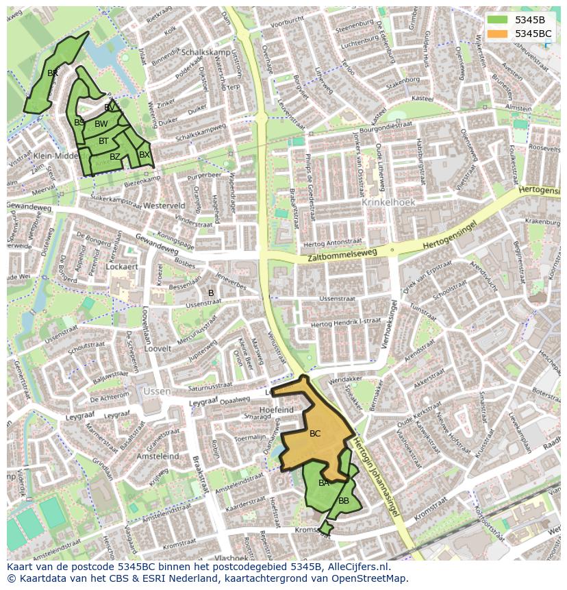 Afbeelding van het postcodegebied 5345 BC op de kaart.