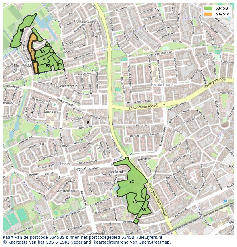 Afbeelding van het postcodegebied 5345 BS op de kaart.